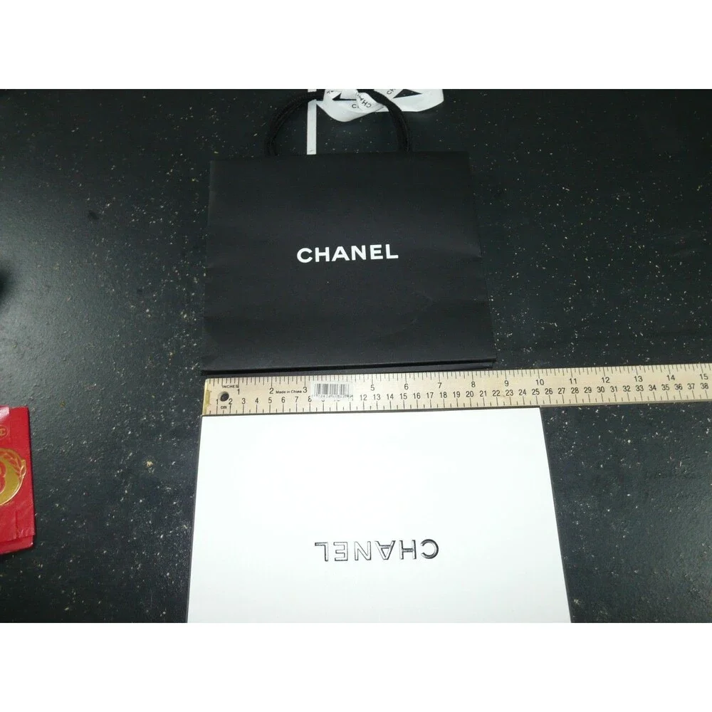 CHANEL Gift Shopping Bag Lot of 5 w/ Ribbon Rose Card Envelope White & Black